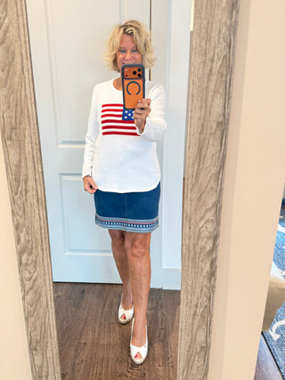 LULUB DOCKSIDE WHITE STAR FLAG SWEATER LULU-B