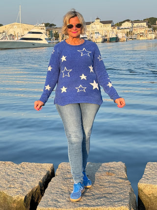LULU-B CHENILLE BLU STAR SWEATER