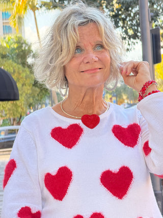 LULU B WHITE FUZZY HEART SWEATER