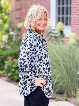 Women's Cozy Leopard Cowl Neck Top BLACK Cathys Place