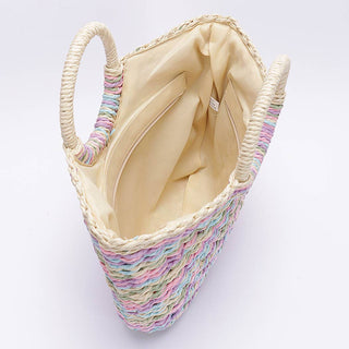 Faux Straw Multi Color Round Handle Tote Bag 3AM BY H&D ACCESSORIES
