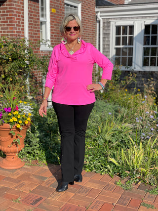 LULU-B HOT PINK SOLID RUFFFLE TOP