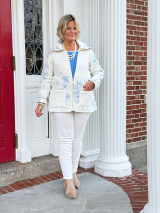 Women's Embroidered Quilted Shearling Jacket Cathys Place