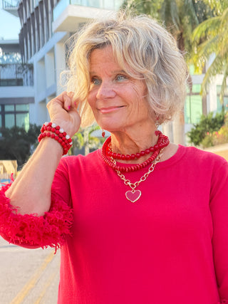 LULU B RED FINGE CASHMERE TOP