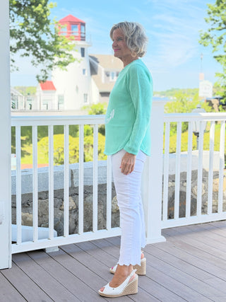 DOCKSIDE NAUTICAL SEAFOAM NAUTICAL STRIPE SWEATER LULU-B