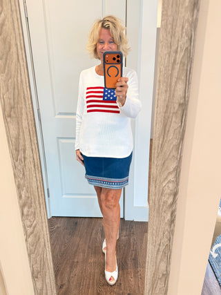 LULUB DOCKSIDE WHITE STAR FLAG SWEATER LULU-B