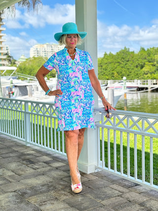 SPLASH OF PINK  SHORT SLEEVE DRESS