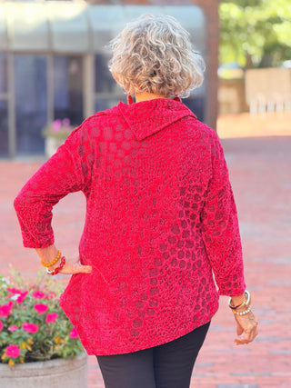Women's Split Cowl Neck Animal Jacquard Chenille Top RUBY Cathys Place