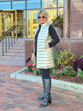 GOLD METALLIC HOLIDAY PUFFER VEST