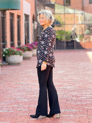LONG SLEEVE METALLIC TEXTURED KNIT TOP Cathys Place