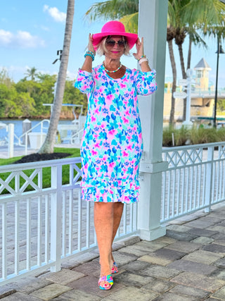 PINK PETALS  RUFFLE SLEEVE DRESS