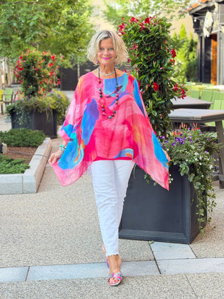 Sofia Sunrise Silk Kaftan (BQ201U): 672 Fuchsia / One Size TINA Stephens Italy/Tees By Tina