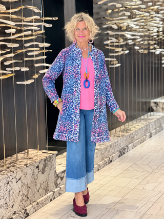 LULU-B SHADES OF ROYAL ROUGED CARDIGAN LULU-B