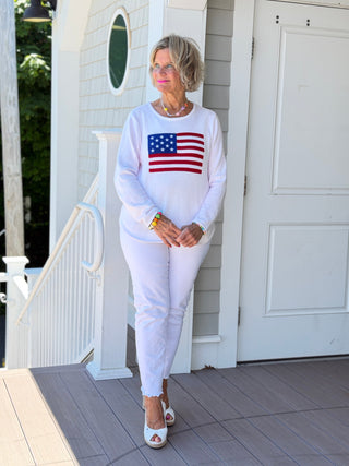 LULUB DOCKSIDE WHITE STAR FLAG SWEATER LULU-B