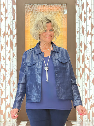 LULU-B NAVY METALLIC LINEN JACKET - Cathys Place