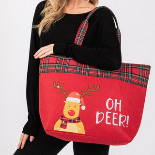 Oh Deer Letter Reindeer Christmas Tote Bag