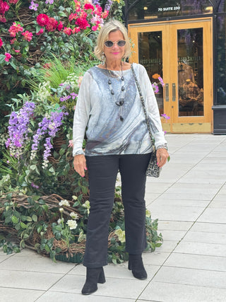 Tie-dye  Black  Round Knit Long Sleeves Sweater