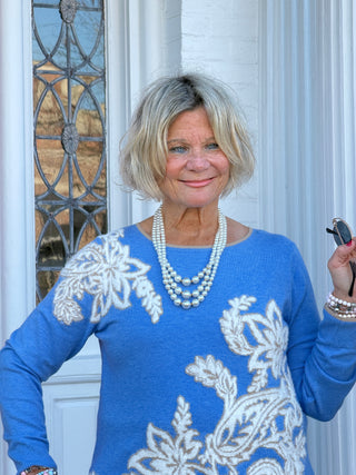 Women's Floral Paisley Eyelash Jacquard Sweater Cathys Place