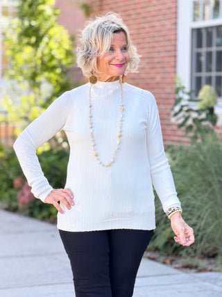 Ribbed Knit Mock Neck Sweater CREAM CHARLIE B