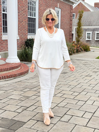 Women's Contrast Embroidered Solid Knit Top Cathys Place