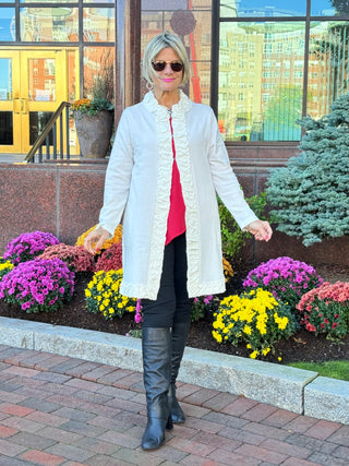 LULU-B WINTER WHITE ROUGED CARDIGAN