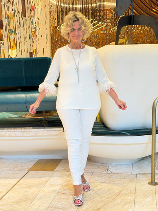 LULU-B WHITE CASHMERE FRINGE TOP LULU-B