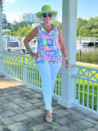 SANDY BEACH COLOR SLEEVELESS RUFFLE TOP