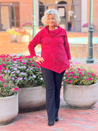 Women's Split Cowl Neck Animal Jacquard Chenille Top RUBY Cathys Place