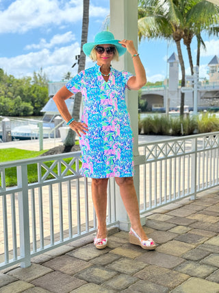 SPLASH OF PINK  SHORT SLEEVE DRESS