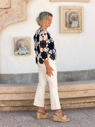 Cotton Crochet Flower Top- MARINE NAVY CHARLIE B