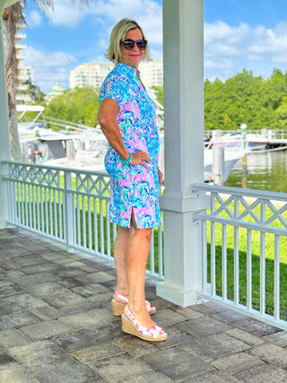 SPLASH OF PINK  SHORT SLEEVE DRESS