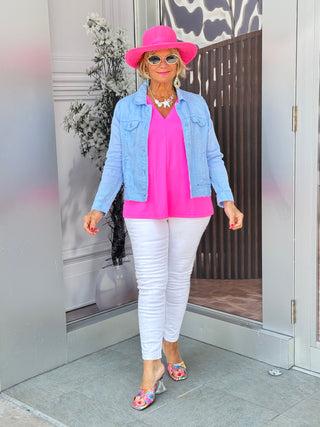 LULU-B CLEAR PERRIWINKLE LINEN JACKET