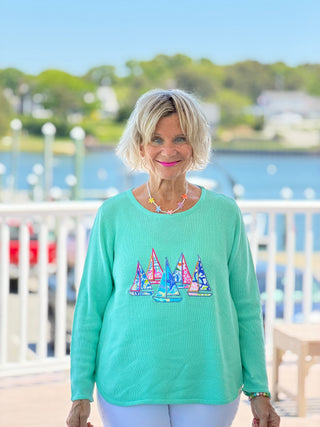 BEACH CLUB  SEAFOAM SAILBOAT SWEATER LULU-B