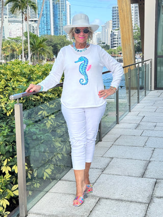LULU-B WHITE SEAHORSE SWEATER