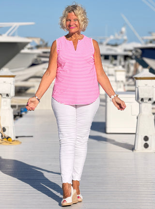 NAUTICAL NAVY HOT PINK SLEEVELESS TOP LULU-B