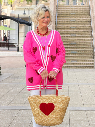 Sequin Patch Happy Hearts Relaxed Cardigan - Cathys Place