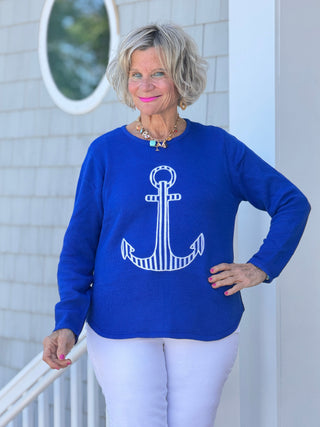 DOCKSIDE NAUTICAL COBALT STRIPE ANCHOR SWEATER LULU-B
