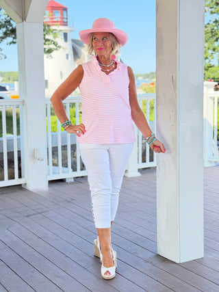DOCKSIDE PRETTY PIN SLEEVELSS RUFFLE TOP LULU-B