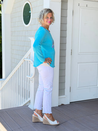 BEACH CLUB AQUA SAILBOAT SWEATER LULU-B