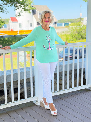 BEACH CLUB SEAFOAM CAPE COD ANCHOR SWEATER LULU-B