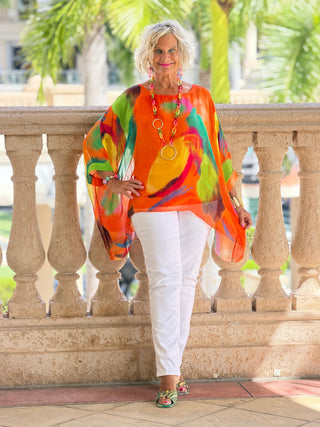 Sofia Sunrise Orange Silk Kaftan Cathys Place