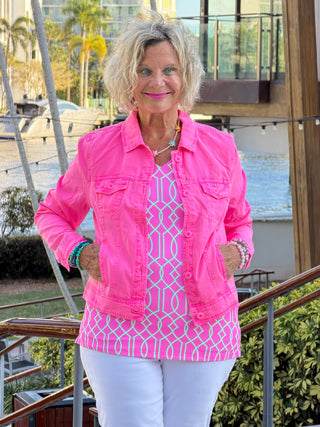 LLULU B PALM BEACH LATTICE V NECK TOP LULU-B