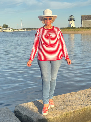 RED AND WHITE STRIPE ANCHOR SWEATER SHIPS WEEK OF AUGUST 25TH