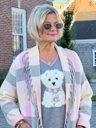 Women's Luxe Plaid Fringed Sweater Cardigan