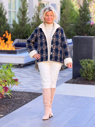 Plaid Bouclé Jacket With Sherpa Trim CHARLIE B