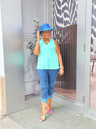 TAILORED AQUA BLUE V-NECK