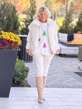 White Shiny Christmas Tree Patched Patterned Festive Sweatshirt Cathys Place