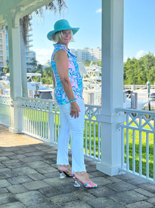 SPLASH OF PINK  SLEEVELESS RUFFLE