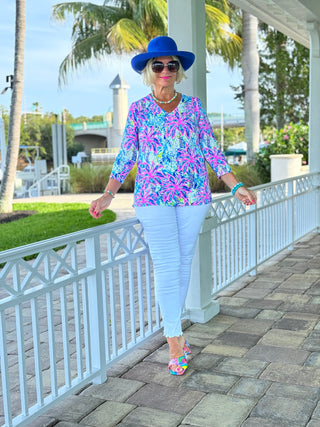 PINK PALM TREE V-NECK TOP - Cathys Place