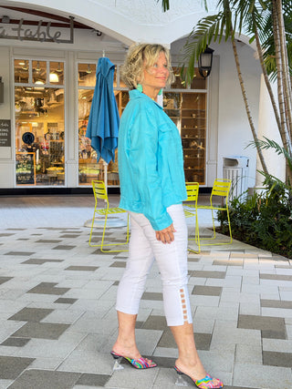 LULU-B AQUA METALLIC LINEN JACKET LULU b